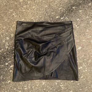 Shinestar Black Faux Leather Mini Skirt with Wrap Detail